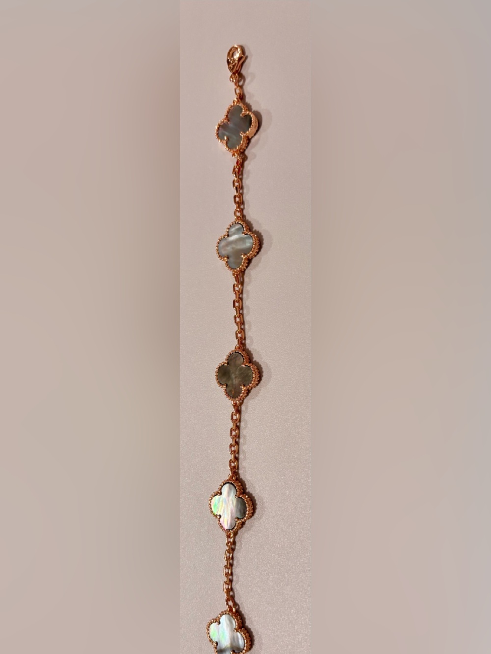 Gold and Green Clover Bracelet with Mother-of-Pearl Inlay - Picture 5 of 8